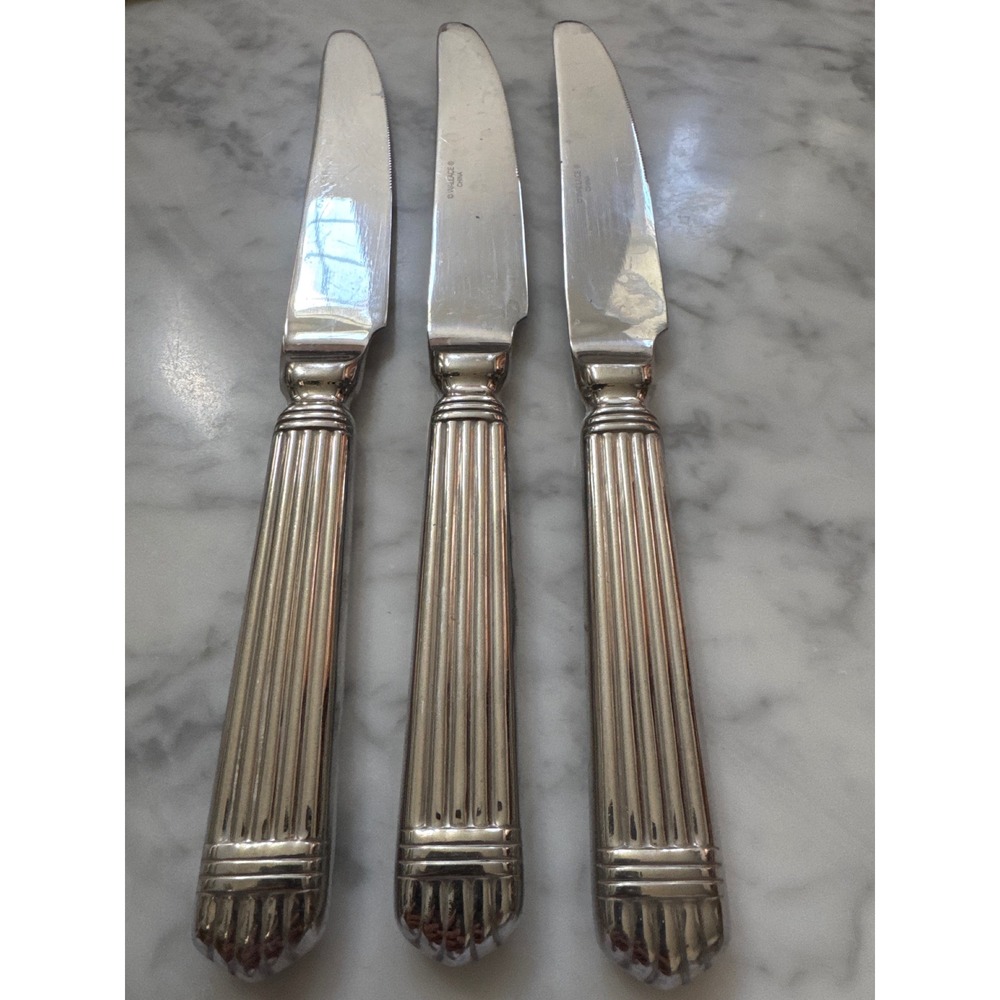 Wallace Silver Chardonnay Stainless Steel Dinner Knives Set of 3 Ribbed 9.25"